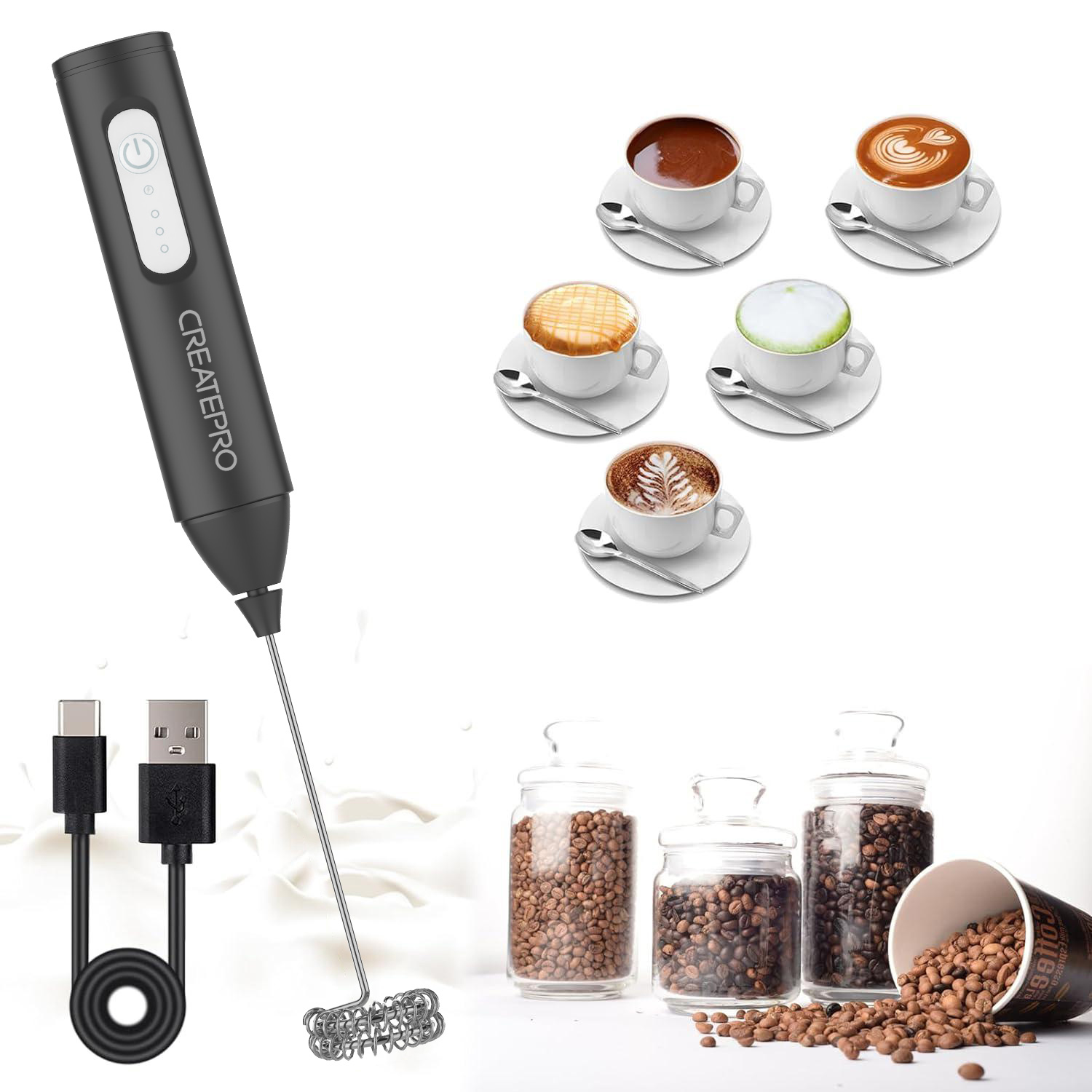 Milk Frother - Rechargeable Milk Frother Automatic Handheld Foam